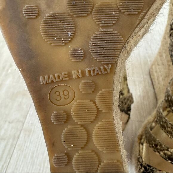 Jimmy Choo Two Tone Embossed Snakeskin Zip Detail Strappy Espadrille Wedge Sz 39 - Picture 5 of 11